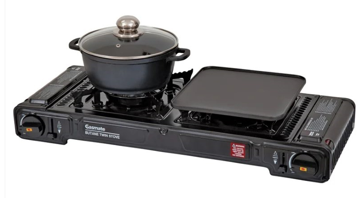 Gasmate Butane Twin Stove with hotplate and cooking pan